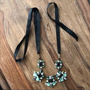 Black and green ribbon tie necklace